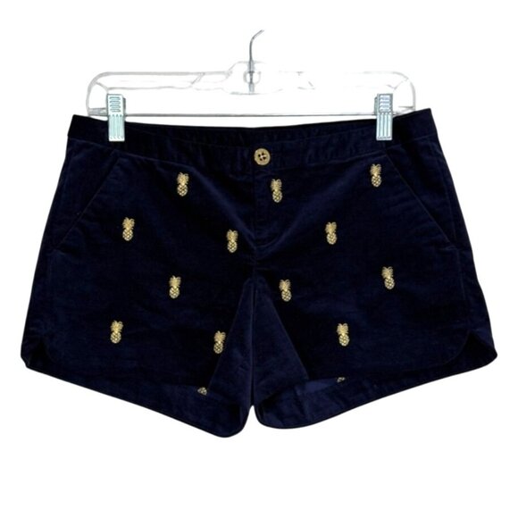 Lilly Pulitzer Velvet Short Adie Navy Blue Embroidered Gold Pineapple Size 2 - Picture 1 of 8